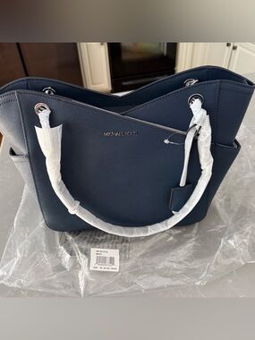 Michael Kors Navy Saffiano Tote with Silver Hardware NWT